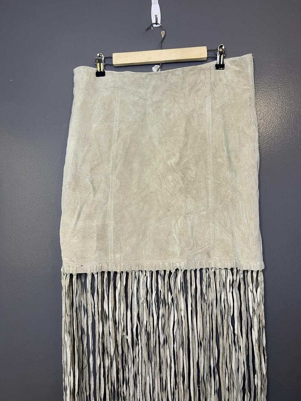 Together Leather Skirt Womens 14 Beige Fringe Long Lined Zip Party Boho Western